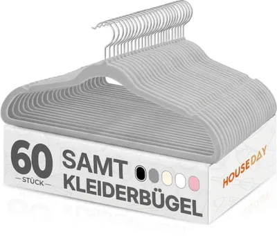 Samt-Kleiderbügel 60 Stück, platzsparend, grau, rutschfest