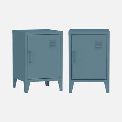 Immagine prodotto di Set 2 comodini industriali, 1 anta, Blu grigio