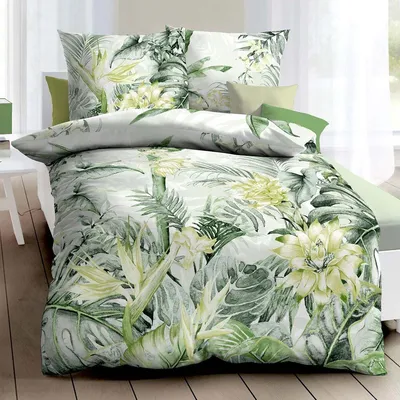 Produktbild von Kaeppel Mako-Satin Bettwäsche Tahiti grün 135x200 cm + 80x80 cm