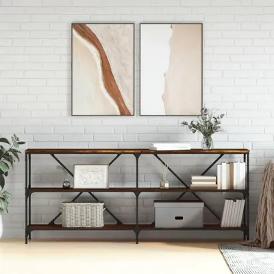 Image de Table console, table d'entrée, 180 x 30 x 75 cm, bois fumé, style industriel