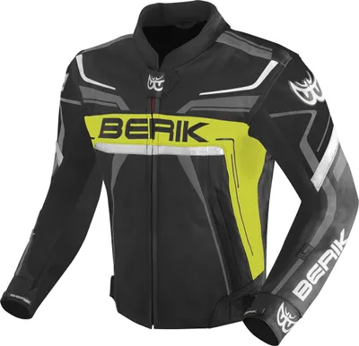 Zdjęcie produktu dla Skórzana kurtka motocyklowa Berik Absolute Race, czarny/niebiesko-żółty/antracytowy, 52