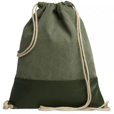 Produktbild von Caspar Echt Leder Beutel uni Baumwoll Canvas Turnbeutel im Vintage Retro Style - SIGNATURE LINE - Modell No.714 -  Italy