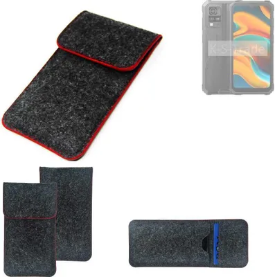 Produktbild von K-S-Trade Handy Schutz Hülle kompatibel mit Blackview BV4800 Schutzhülle Handyhülle Filztasche Pouch Tasche Case Sleeve Filzhülle dunkelgrau roter