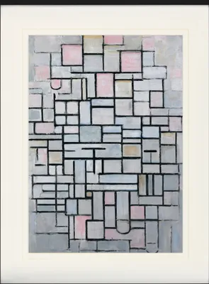Zdjęcie produktu dla Piet Mondrian Oprawiony obraz z eleganckim passe-partout | Obrazy ścienne | W ramie obrazu - Kompozycja IV, 1914 (80 x 60 cm)