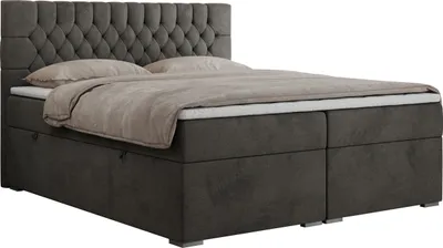 Produktbild von Boxspringbett 160x200 mit Matratze und Topper, Boxspringbett 160x200 mit Bettkasten und Kopfteil - PERA - 160x200 - Dunkelgrau - Velvet - H4