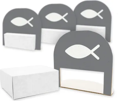 Produktbild von itenga 4x Geldgeschenk Tischdeko Fisch Grau Kommunion Konfirmation Taufe