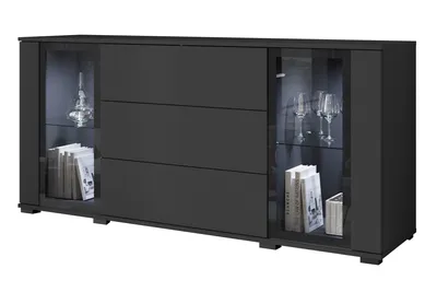 Image de MINIO go for it Commode, "FARO", 150 cm, 2 portes, 3 tiroirs, sans éclairage LED, noir couleur