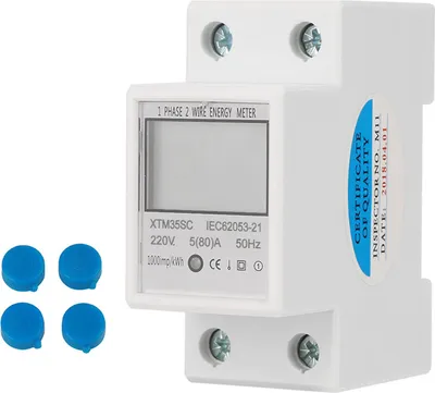 Obrázek produktu pro dvoupólový elektroměr na DIN lištu 1-fázový 220V 5(80)A s LCD displejem pro měření napětí, proudu a účiníku
