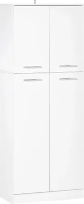 Image de Armoire de rangement - 838-097 Armoire haute à 2 portes - 5 étagères réglables - Bois - Style moderne - 59x31x155 cm - Montage requis - Blanc