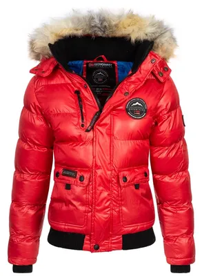 Image de Parka pour femmes - Rouge avec capuche en Fourrure artificielle