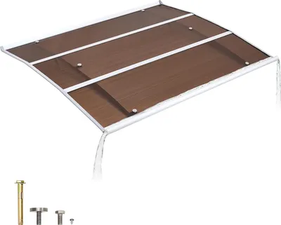 Zdjęcie produktu dla VEVOR Daszek nad drzwiami wejściowymi 120 x 100 cm, daszek łukowy, zadaszenie z systemem odprowadzania wody i uchwytem ABS, ochrona przed deszczem, śniegiem i słońcem, zadaszenie drzwiowe z poliwęglanu do werandy i tarasu, brązowe
