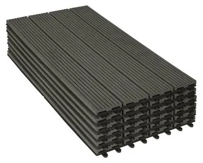 Image de Lot de dalles de terrasse à emboîtement - Lot de 6 - Résistantes aux intempéries et stables - Dalles de jardin, pavés - 30 x 60 x 2 cm - Gris