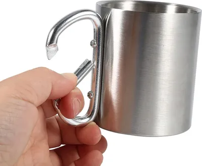 Produktbild von Thermobeker von 220 ml mit Karabinerhaken - Edelstahl doppelwandige Trinkbecher für unterwegs