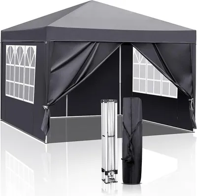 Produktbild von Pavillon 3x3 m,Faltpavillon,Wasserdicht Stabil Winterfest UV Schutz 50+,420D Oxford,Faltbar Höhenverstellbar,Partyzelt,Gartenzelt,Für Garten Camping,Outdoor,Grau,4 Seitenteilen