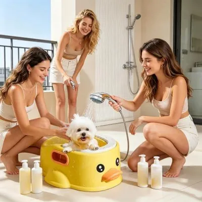 Produktbild von Haustierbadewanne Niedliche Entenform mit Haltegriff und rutschfestem | Hundewaschwanne Für die Fellpflege, zum, Duschen und Schwimmen, in der Tierhandlung, im Badezimmer und im Außenb