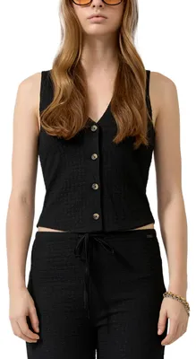 Produktbild von s.Oliver Damen T-Shirt – Slim Fit, V-Ausschnitt, ärmellos, Jacquard