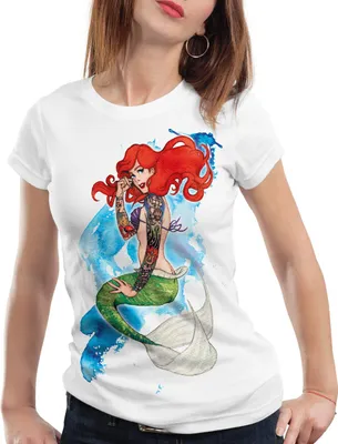 Produktbild von style3 Arielle TATTOO Damen T-Shirt meerjungfrau biker motorrad punk rock, Farbe:Weiß, Größe:L