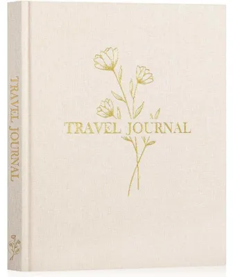 Produktbild von Reisetagebuch Notizbuch 110 Seiten Leinen Beige zum Ausfüllen mit Aufforderungen