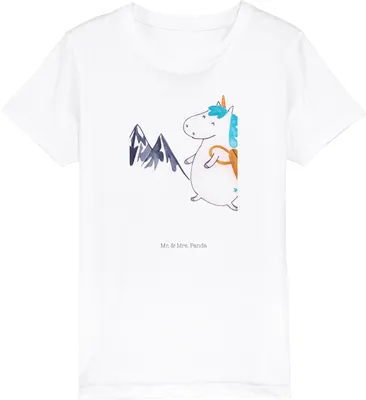 Produktbild von Mr. & Mrs. Panda Organic Kinder T-Shirt Einhorn Bergsteiger 7-8 Jahre (122/128) - Weiß - Geschenk, Baumwollshirt, Abenteuer, Teenager, Berge, Jungen, Unicorn, Einhörner