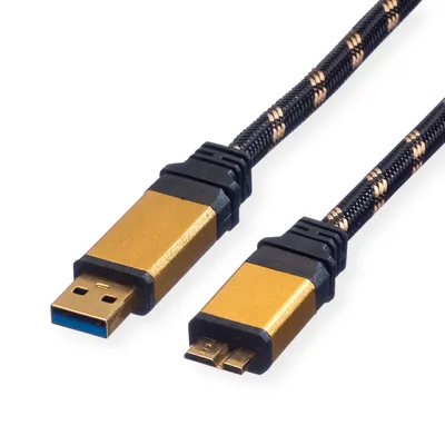 Obrázek produktu pro ROLINE 11.88.8879, 2 m, USB A, Micro-USB B, USB 3.2 Gen 1 (3.1 Gen 1), Samec/samec, Černá, Zlato