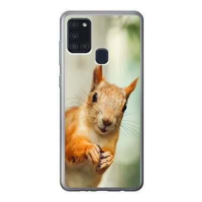 Produktbild von MuchoWow® Handyhülle Schutzhülle Hülle für Samsung Galaxy A21s Eichhörnchen - Lustig - Nuss - Kinder - Jungen - Mädchen - Kind Silikon Softcase Handy Hülle - Hartschale