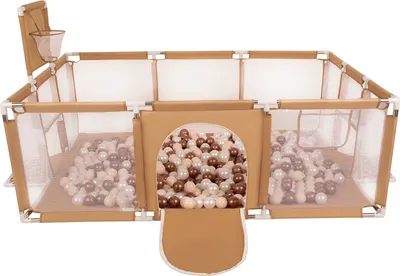 Image de Parc de jeux Selonis Grande aire de jeux avec 200 balles Parc pour enfants, beige : beige pastel/rouge cuivré/perle