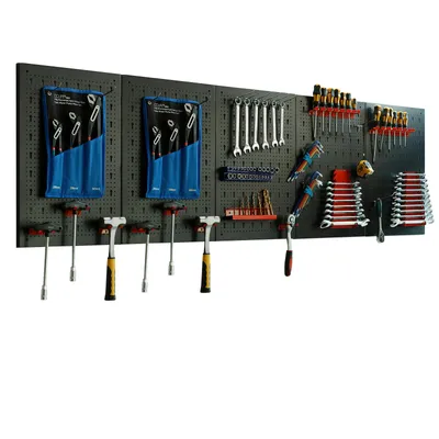 Produktbild von CCLIFE Werkzeugwand Lochwand Inkl.66-Teiligem Werkzeuglochwand Vier Teile 200 x 60 x 2 cm Erweiterbar Zubehör Wandregal Werkzeugaufbewahrung Schwarz