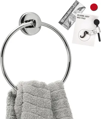 Produktbild von bremermann Bad-Serie LUCENTE - Handtuchring inkl. Klebeset, Handtuchhalter aus Edelstahl verchromt