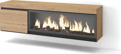 Immagine prodotto di COZY Mobile TV Soggiorno, 158x35x45cm, Per TV fino a 65, Camino elettrico XXL, da appendere, Rovere