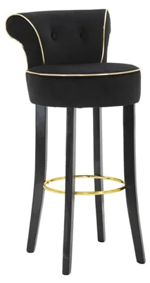 Produktbild von Barhocker Luxy Schwarz aus Samt und Holz mit Goldenen Profilen