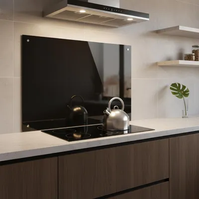 Obrázok produktu pre 80x50CM sklenené kuchynské Splashback čierne dlaždice Backsplash kuchynská stena Guard