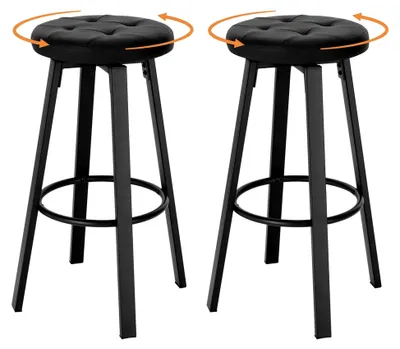 Produktbild von Barhocker 2er Set mit drehbarem Sitz Φ 35,5 cm, gepolsterter Hocker mit Kunstleder-Bezug, Fußstütze, Sitzhocker für Bar, Küche und Arbeitszimmer, belastbar bis 120 kg, Anthrazit