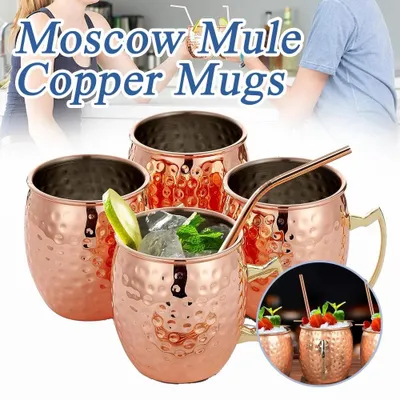 Produktbild von Moscow Mule Kupferbecher Cocktail Tassenset Handmade Bierkrug Wodka Becher Combo