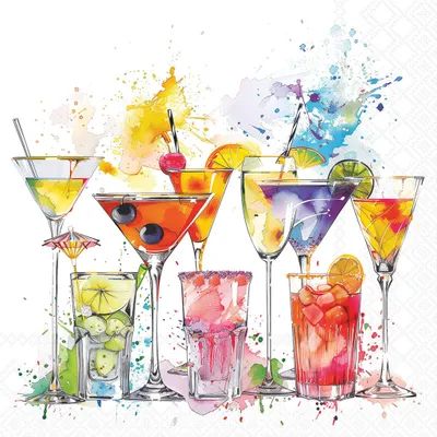 Produktbild von Servietten Papier 33x33cm 3-lagig Cocktail Motiv / Bunt 20 Stk.