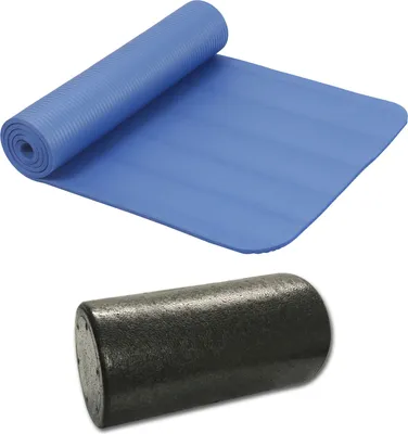 Produktbild von Set Gymnastikmatte Sportmatte  Yogamatte 190cm x 60cm x 1cm Blau  & Yogarolle Faszienrolle Gymnastikrolle