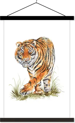 Produktbild von MuchoWow® Textilposter Tiger - Beine - Gras 60x90 cm mit schwarzem Rahmen - Poster Wohnzimmer