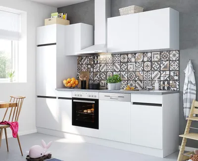 Produktbild von Küchenblock Mika 270 cm mit Einbauspüle ohne Elektrogeräte in weiß (Geschirrspüler geeignet)