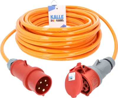 Produktbild von KALLE DAS KABEL CEE PUR Verlängerungskabel H07BQ-F 5G 2,5 mm² 25 Meter mit Phasenwender 400V 16A SIGNAL ORANGE Schutzart IP44 Kraftstrom Starkstrom Baustellenkabel Polyurethankabel PUR-Kabel