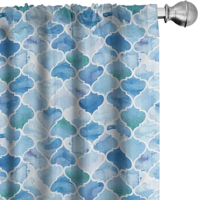 Produktbild von ABAKUHAUS marokkanisch Vorhänge, Gardinen, Mosaik muster Abstrakte Illustration Blaue töne Orientalisch Fernost als Druck, 2 Stück 75 x 245 cm, Hellblau