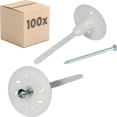 Produktbild von PROTEKTOR 100x Dämmstoff-Schraubdübel Ø8x180mm mit verzinkter Stahlschraube, WDVS Dübel, Dämmstoffdübel zur Fassaden Dämmung, Langschaftdübel bei Wärmedämmung
