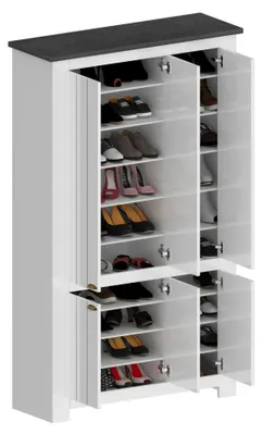 Produktbild von Schuhregal Dchristense, platzsparendes Schuhregal mit 6 Türen, multifunktionale Eingangsgarderobe, 114x42h200 cm, Weiß und Schiefer
