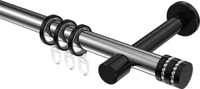 Produktbild von Interdeco Gardinenstange / Vorhangstange Chrom / Schwarz, Typ Prestige Estana (Glitzerkappe), 20 mm Ø 1-läufig, 320 cm