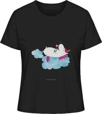 Produktbild von Mr. & Mrs. Panda Damen T-Shirt Einhorn Verliebt Größe L - Schwarz - Geschenk, Baumwoll, Oberteil, Unicorn, Basic, Einhörner, Wolke, Shirt, Freundin, Liebe