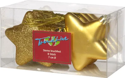 Produktbild von TrendLine Weihnachtskugeln Sterne bruchfest, langlebig 7 cm gold 8 Stück