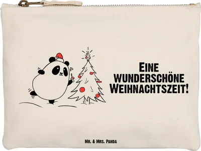 Produktbild von Mr. & Mrs. Panda Kulturbeutel Panda Weihnachtszeit Größe M - Weiß - Geschenk, beauty case, Kosmetiktasche, Federtasche, Pouch, kosmetiktäschchen, Schlampermäppchen