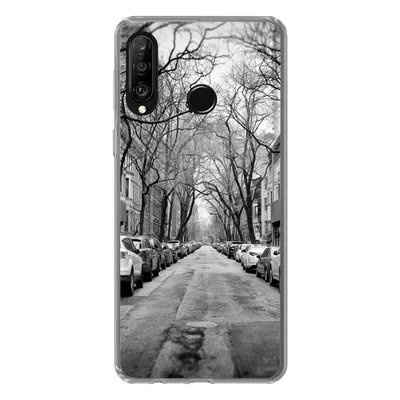 Produktbild von MuchoWow® Handyhülle Schutzhülle Hülle für Huawei P30 Lite Geparkte Autos in New York - schwarz und weiß Silikon Softcase Handy Hülle - Handyhülle