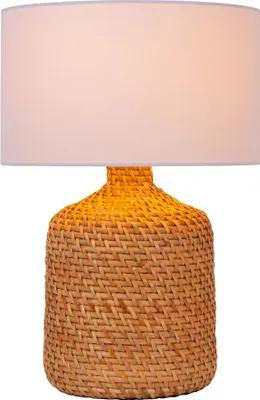 Zdjęcie produktu dla Lampa stołowa pleciona rattanowa z białym abażurem E27 Arrah Lucide