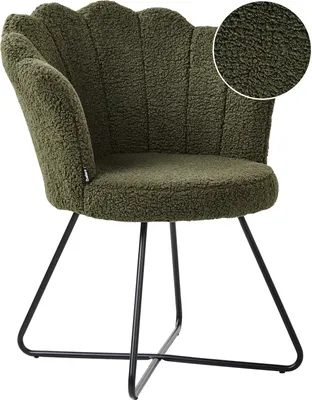 Produktbild von BELIANI Sessel Dunkelgrün Bouclé Rund Muschel-Design mit Schwarzem Metallgestell Retro Wohnzimmer Schlafzimmer Flur Diele Möbel Ausstattung Sitzmöbel