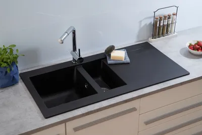 Produktbild von Einbauspüle Küchenspüle Spüle Granit Mineralite 100 x 50 Schwarz Respekta Denver