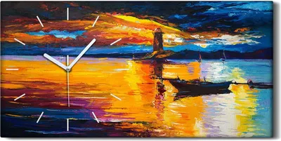 Produktbild von Dekor Leinwand Uhr Wandbilder Geräuschlos Kunstdruck 60x30 Leuchtturm - weiße Hände
